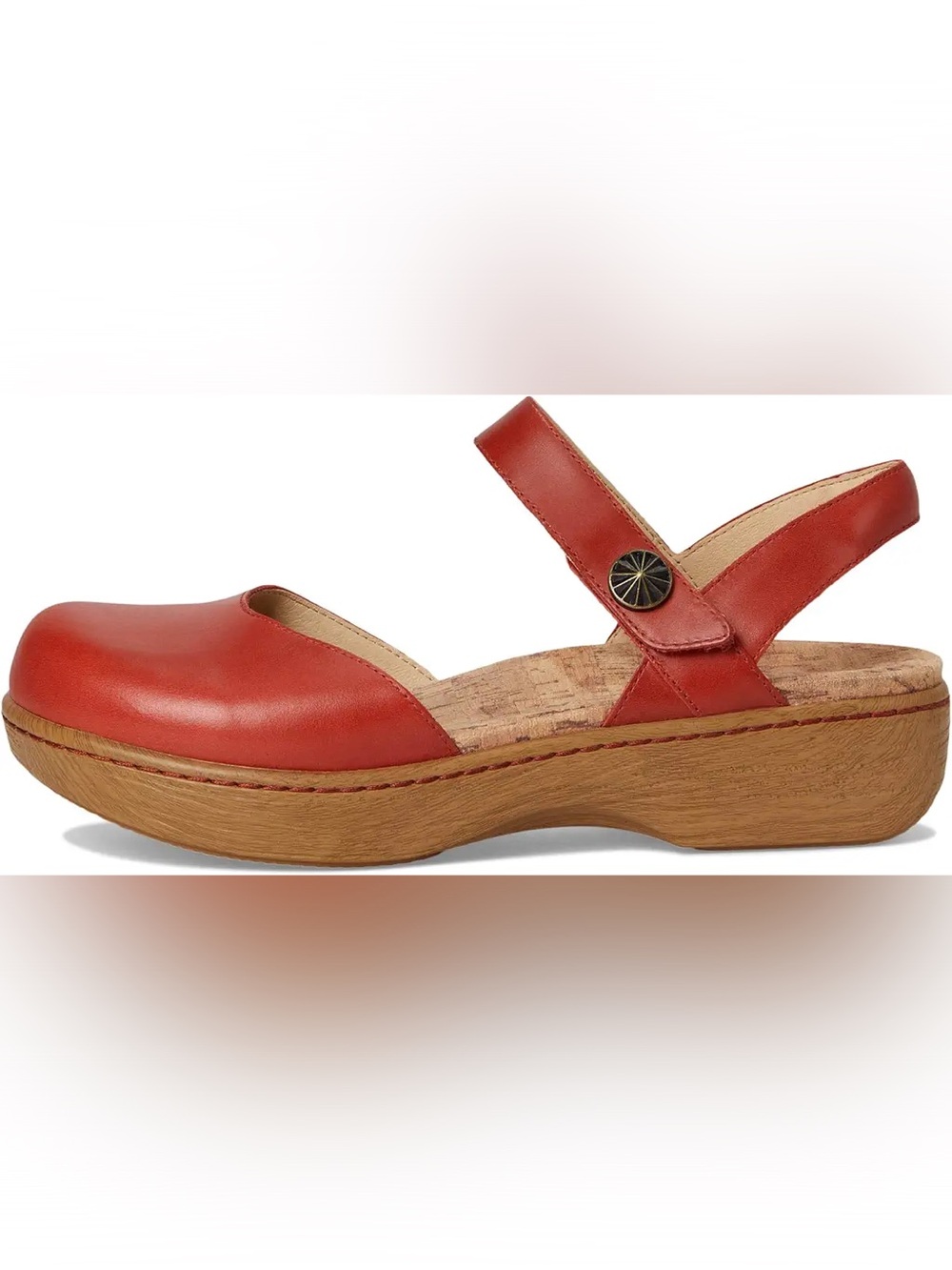 Alegria Red Leather Adjustable Comfort Opal Clog Slingback Wedge Sandals - Picture 3 of 16